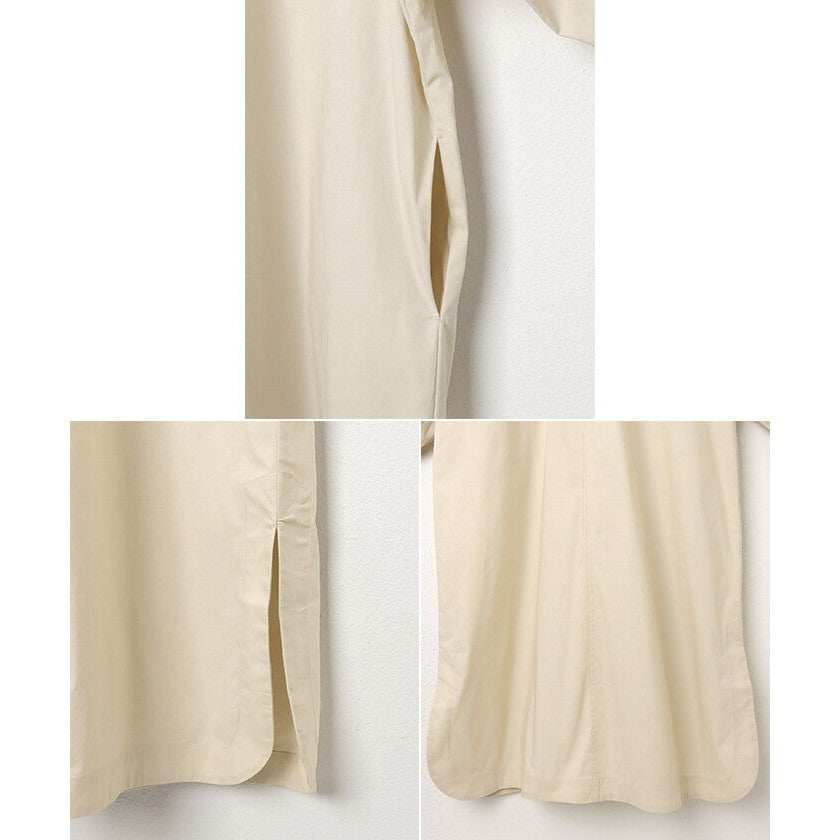 【evernavy】挺身棉混紡澎袖長版洋裝 Japan E-Shop