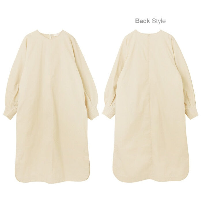【evernavy】挺身棉混紡澎袖長版洋裝 Japan E-Shop