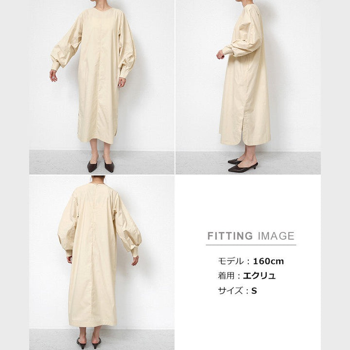 【evernavy】挺身棉混紡澎袖長版洋裝 Japan E-Shop