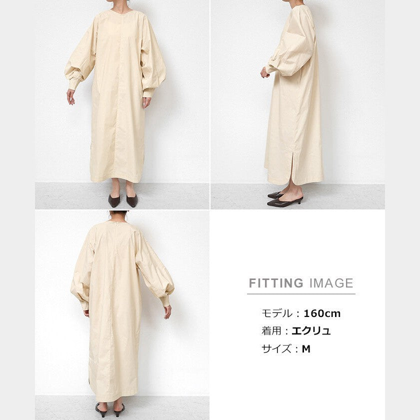 【evernavy】挺身棉混紡澎袖長版洋裝 Japan E-Shop