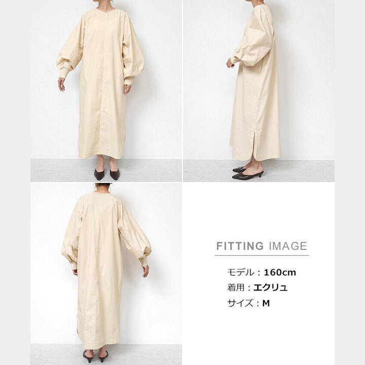 【evernavy】挺身棉混紡澎袖長版洋裝 Japan E-Shop