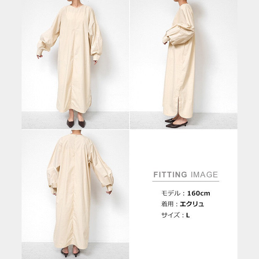 【evernavy】挺身棉混紡澎袖長版洋裝 Japan E-Shop