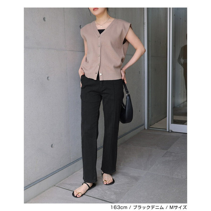 【evernavy】高彈力高腰壓線修身錐形牛仔褲 Japan E-Shop