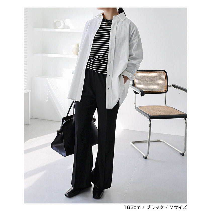 【evernavy】柔垂彈性腰微喇叭長褲 Japan E-Shop