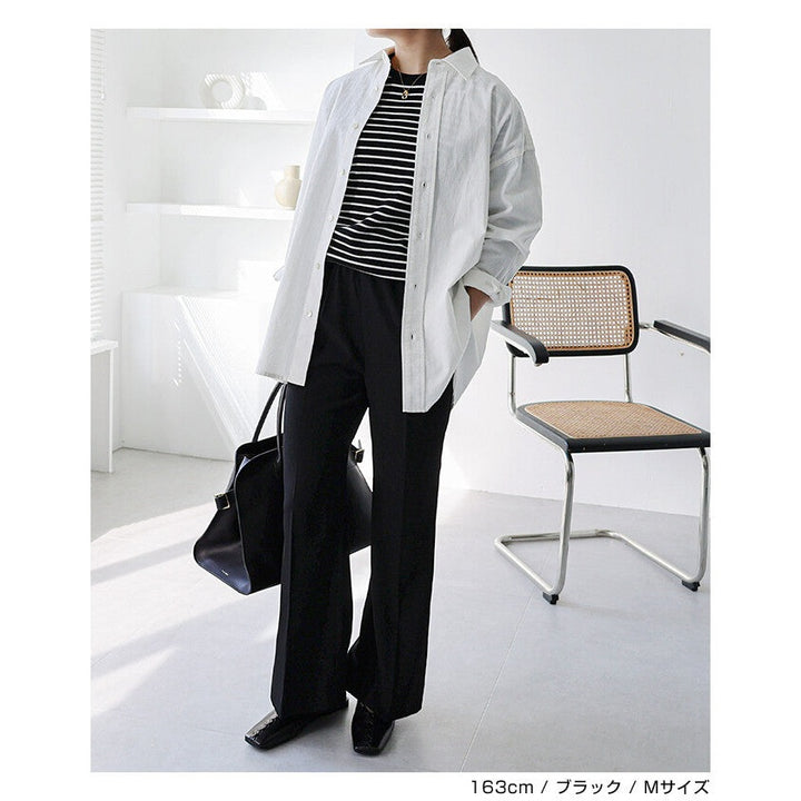 【evernavy】柔垂彈性腰微喇叭長褲 Japan E-Shop