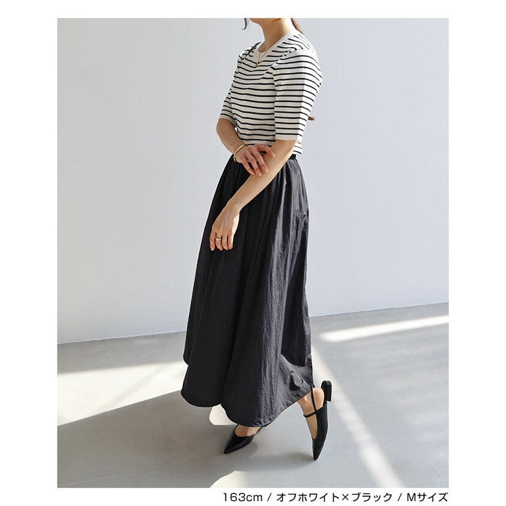 【evernavy】羅紋針織拼接抽繩氣球長洋裝 Japan E-Shop