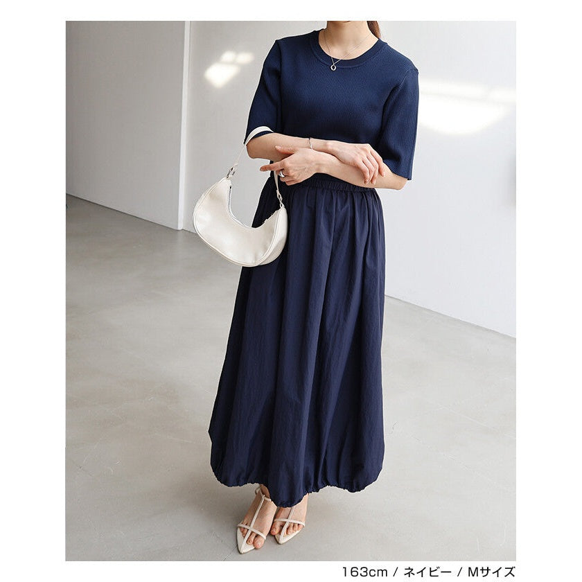【evernavy】羅紋針織拼接抽繩氣球長洋裝 Japan E-Shop