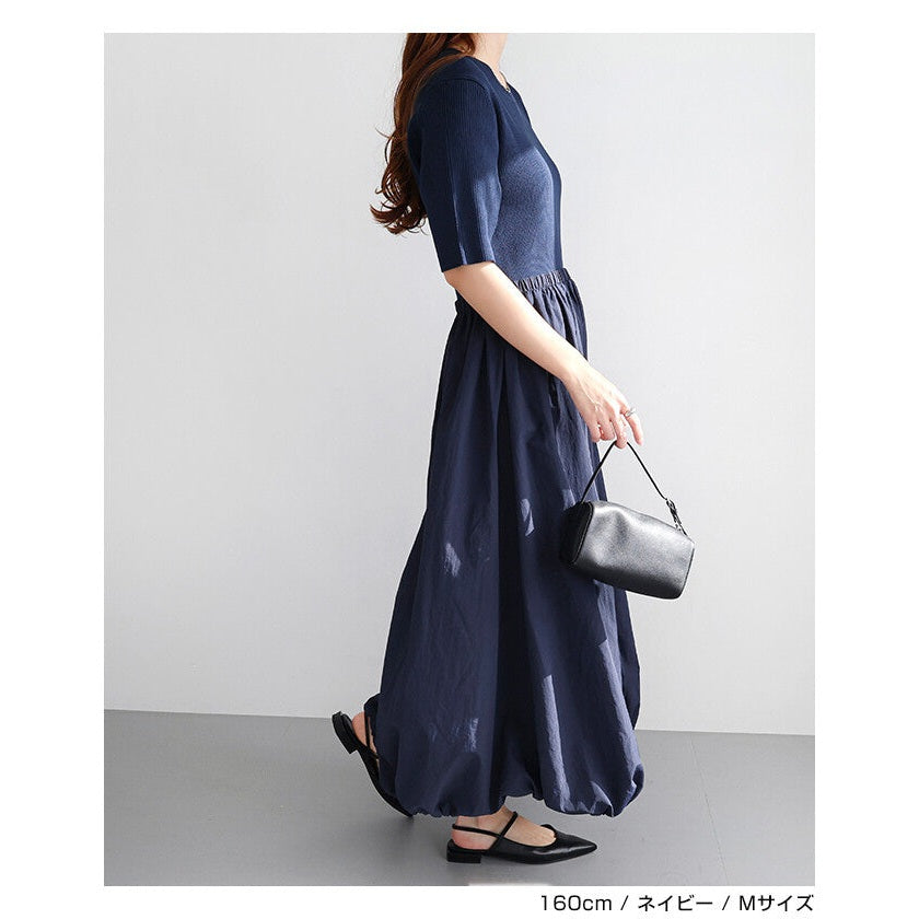 【evernavy】羅紋針織拼接抽繩氣球長洋裝 Japan E-Shop