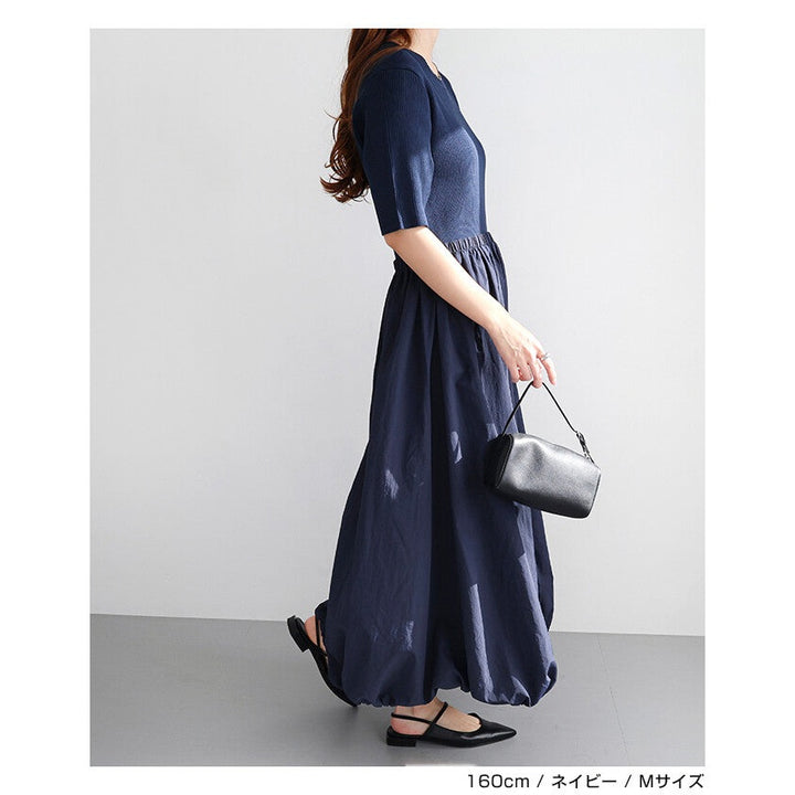 【evernavy】羅紋針織拼接抽繩氣球長洋裝 Japan E-Shop