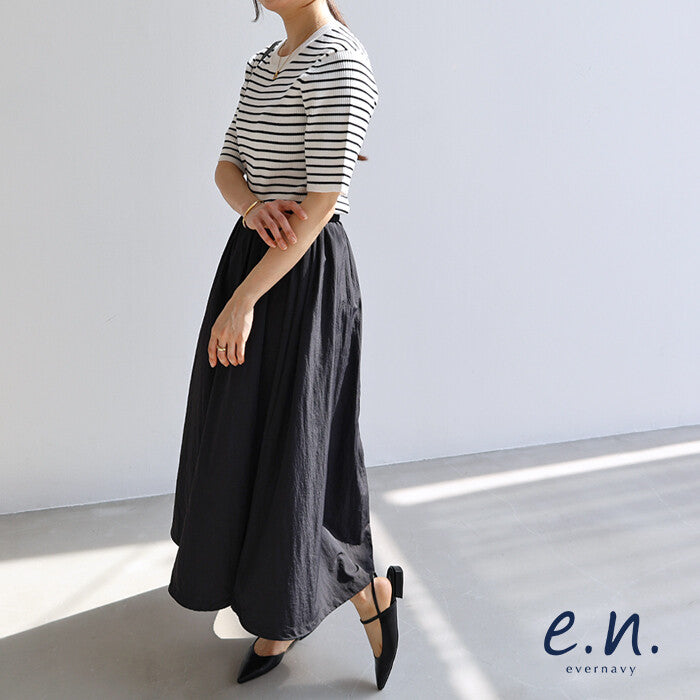 【evernavy】羅紋針織拼接抽繩氣球長洋裝 Japan E-Shop