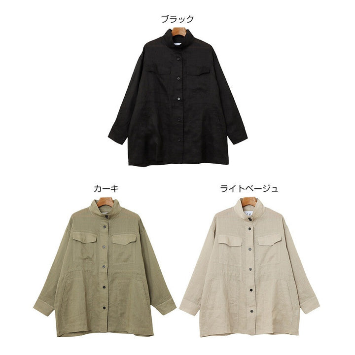 【evernavy】純苧麻透氣立領抽繩襯衫外套 Japan E-Shop