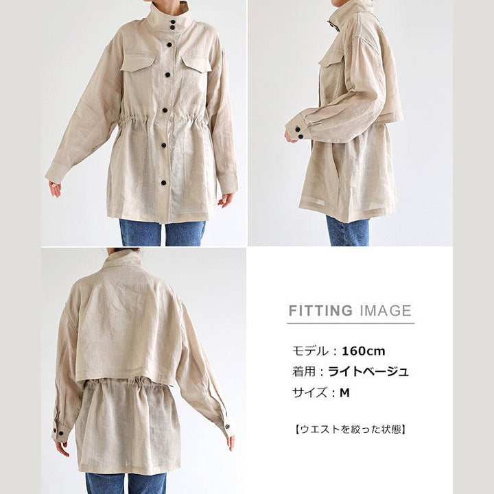 【evernavy】純苧麻透氣立領抽繩襯衫外套 Japan E-Shop