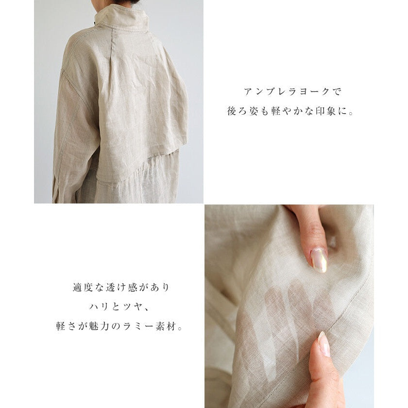 【evernavy】純苧麻透氣立領抽繩襯衫外套 Japan E-Shop