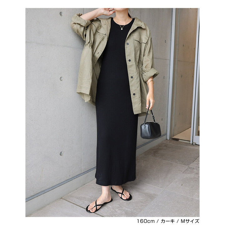 【evernavy】純苧麻透氣立領抽繩襯衫外套 Japan E-Shop
