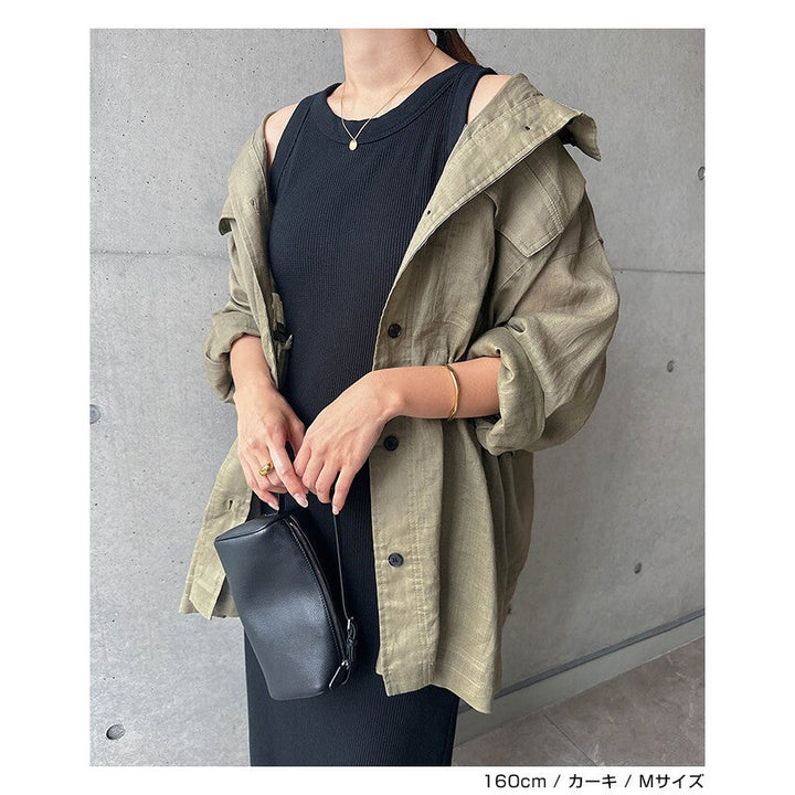 【evernavy】純苧麻透氣立領抽繩襯衫外套 Japan E-Shop