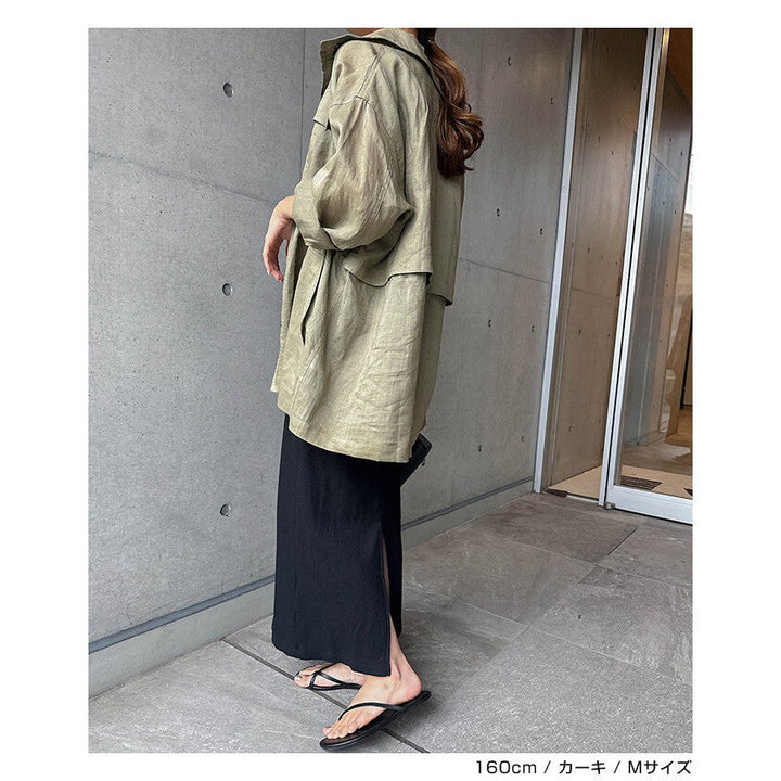 【evernavy】純苧麻透氣立領抽繩襯衫外套 Japan E-Shop