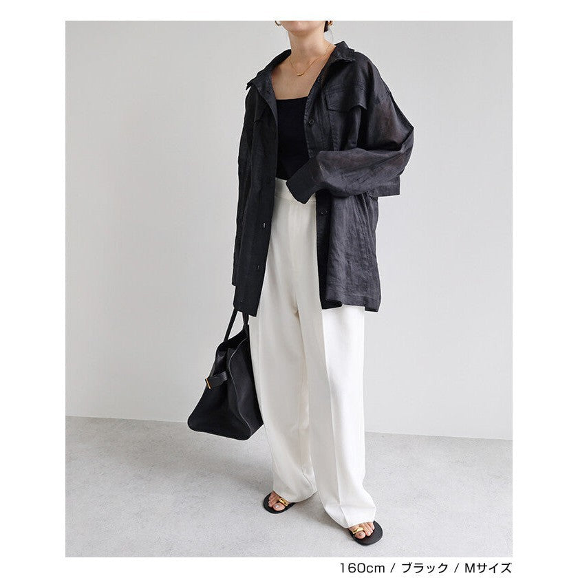 【evernavy】純苧麻透氣立領抽繩襯衫外套 Japan E-Shop