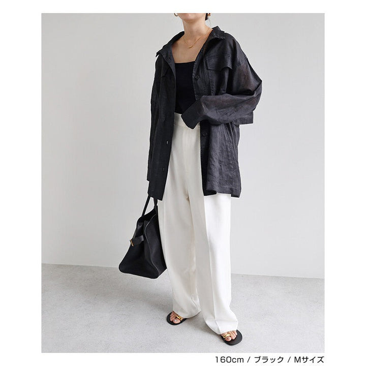 【evernavy】純苧麻透氣立領抽繩襯衫外套 Japan E-Shop
