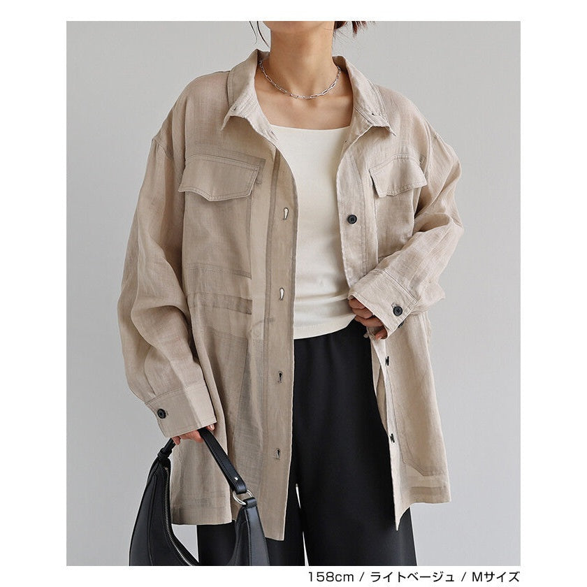 【evernavy】純苧麻透氣立領抽繩襯衫外套 Japan E-Shop
