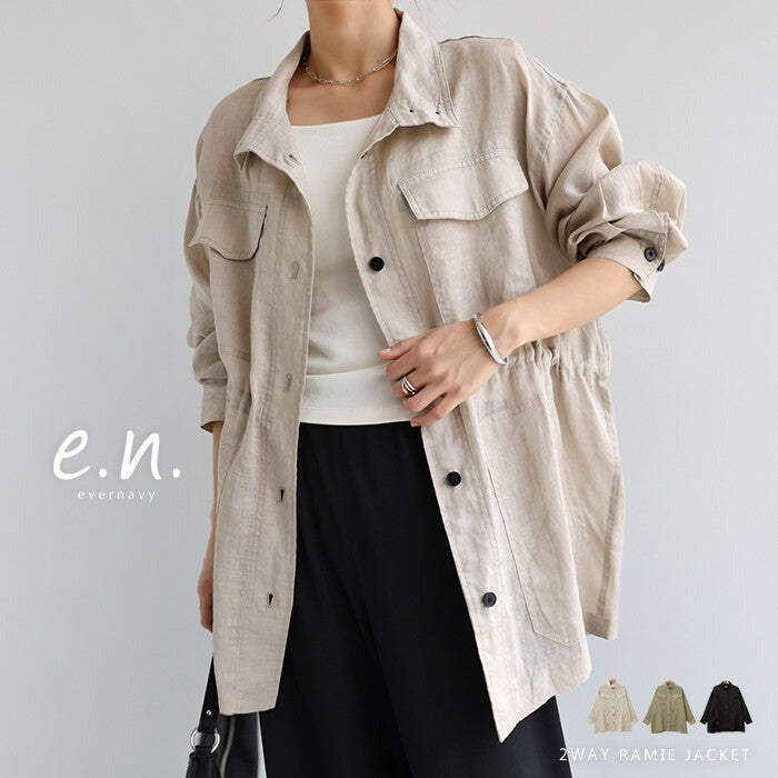 【evernavy】純苧麻透氣立領抽繩襯衫外套 Japan E-Shop