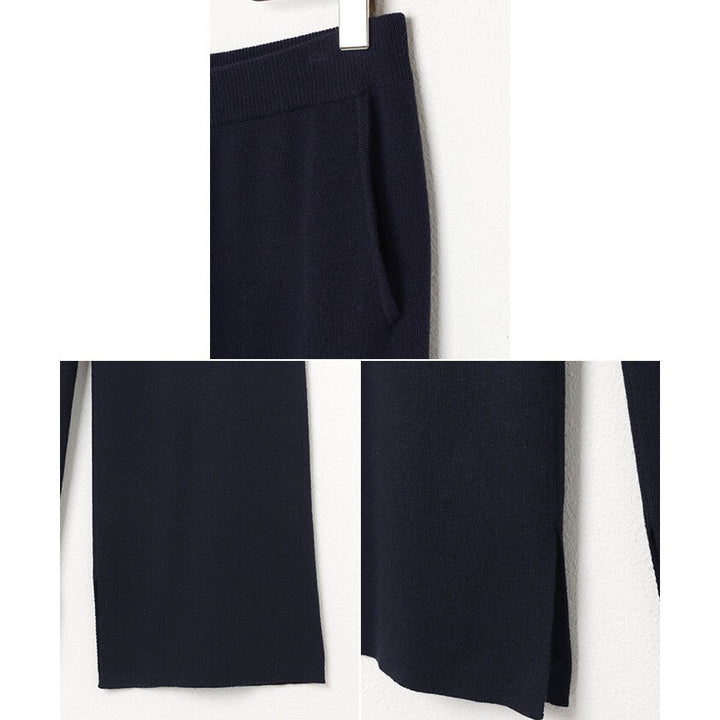 【evernavy】羊毛混紡厚針織微喇叭寬褲 Japan E-Shop