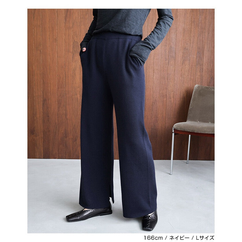 【evernavy】羊毛混紡厚針織微喇叭寬褲 Japan E-Shop