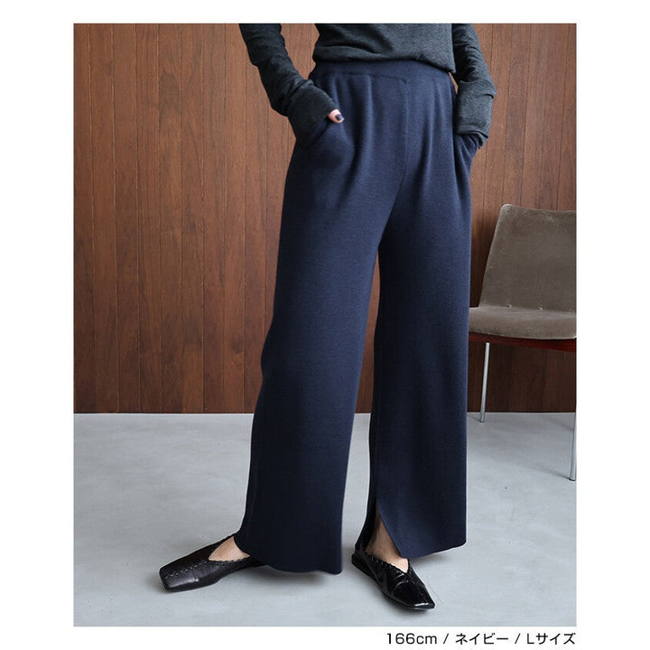 【evernavy】羊毛混紡厚針織微喇叭寬褲 Japan E-Shop