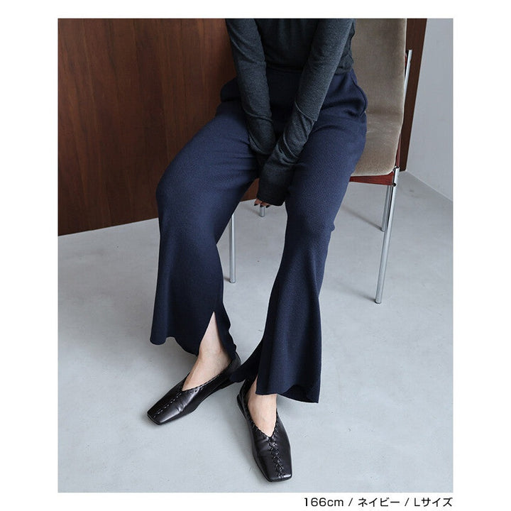 【evernavy】羊毛混紡厚針織微喇叭寬褲 Japan E-Shop
