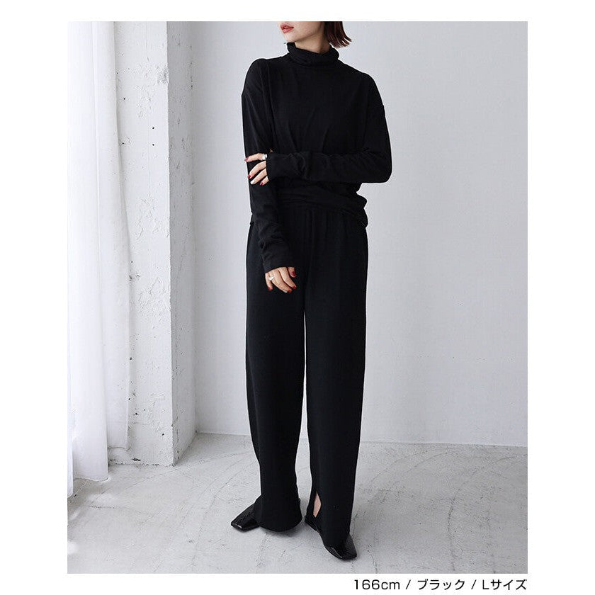 【evernavy】羊毛混紡厚針織微喇叭寬褲 Japan E-Shop