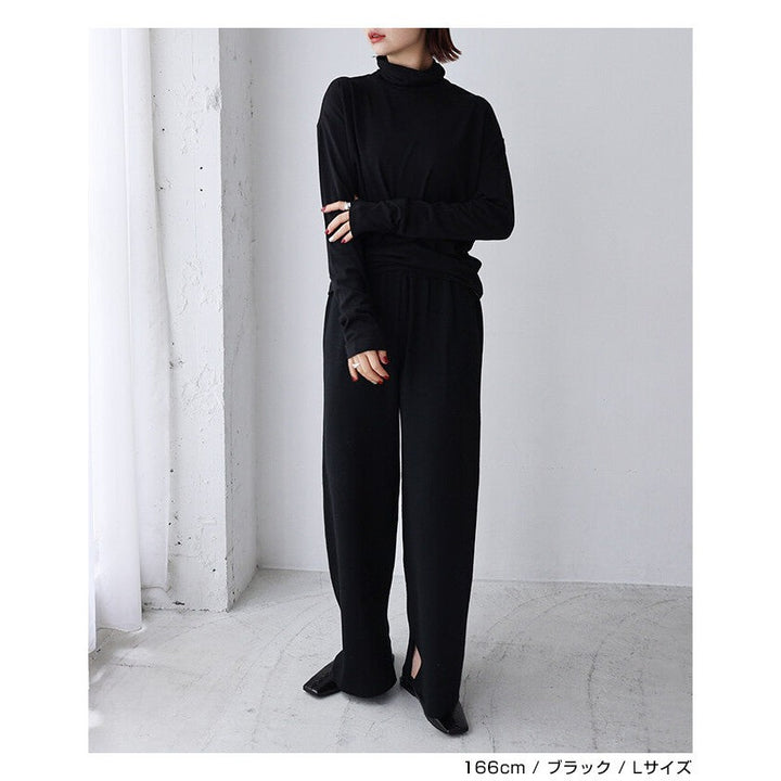 【evernavy】羊毛混紡厚針織微喇叭寬褲 Japan E-Shop