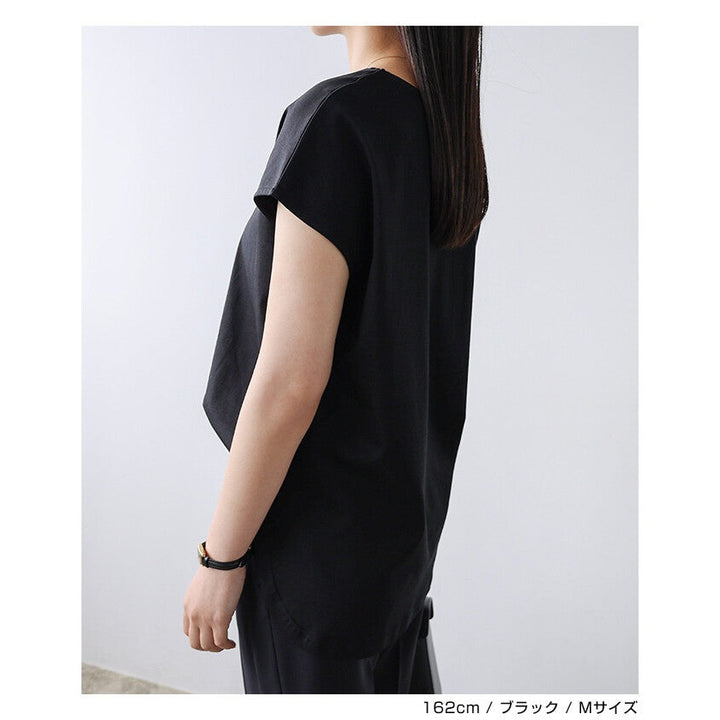 【evernavy】100%純棉絲光法式袖寬鬆上衣 圓領亮澤 Japan E-Shop