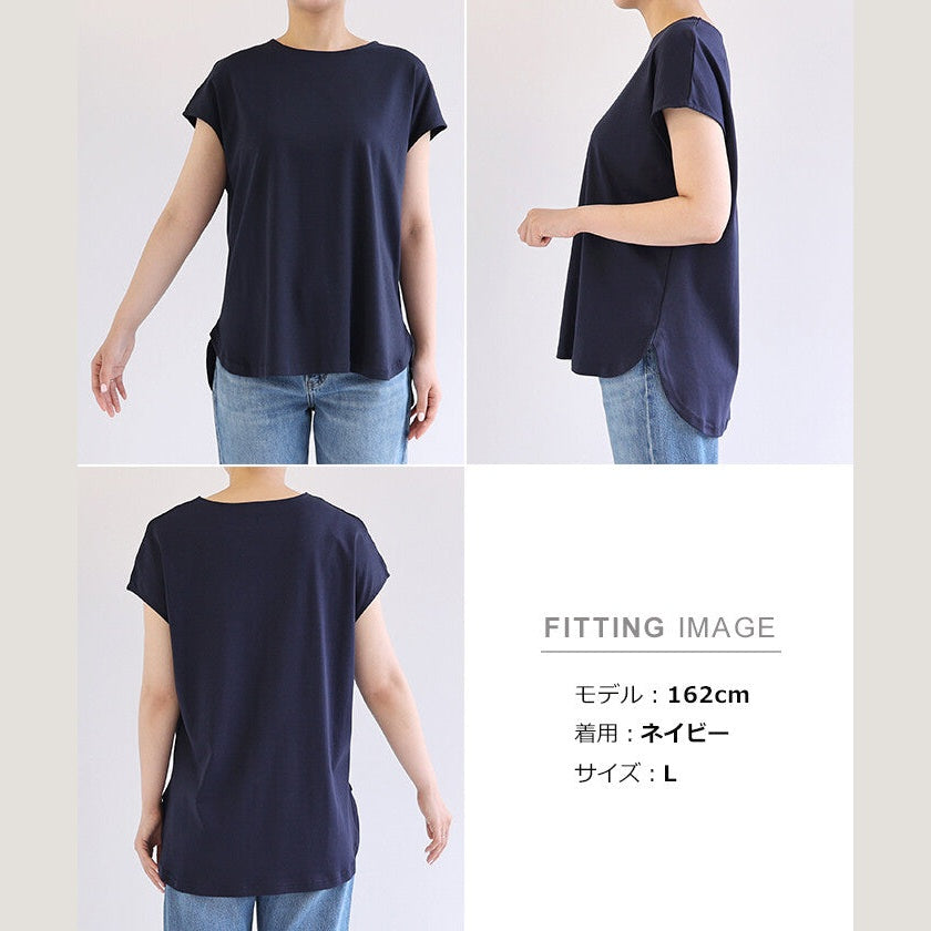 【evernavy】100%純棉絲光法式袖寬鬆上衣 圓領亮澤 Japan E-Shop