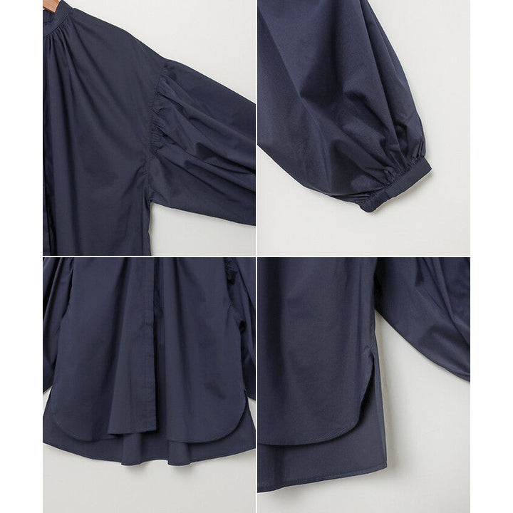 【evernavy】棉混紡易整理抓褶澎袖長版襯衫 Japan E-Shop