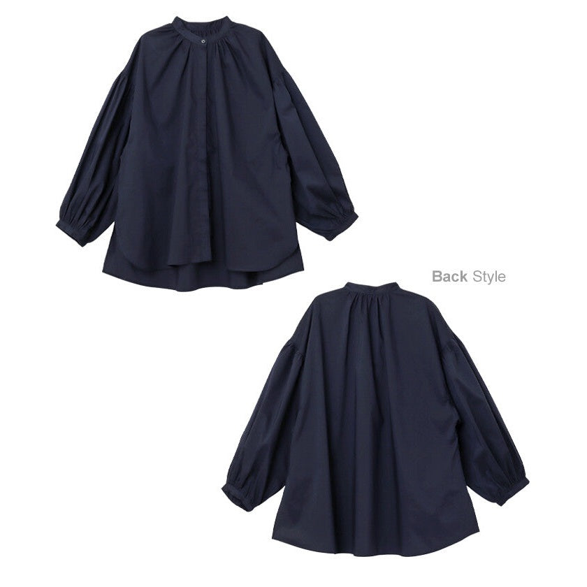 【evernavy】棉混紡易整理抓褶澎袖長版襯衫 Japan E-Shop
