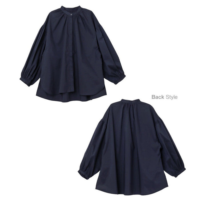 【evernavy】棉混紡易整理抓褶澎袖長版襯衫 Japan E-Shop
