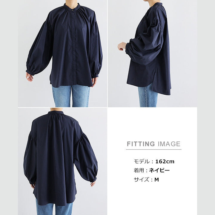 【evernavy】棉混紡易整理抓褶澎袖長版襯衫 Japan E-Shop