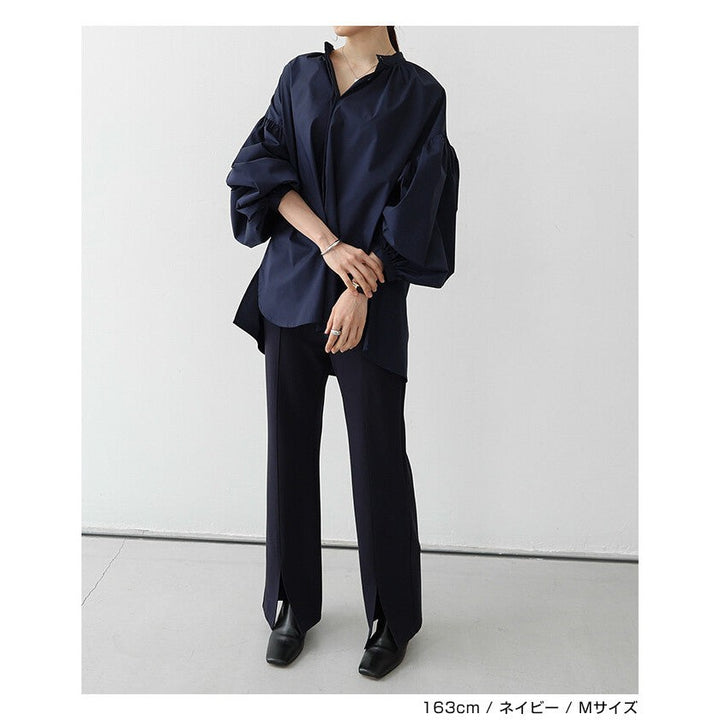 【evernavy】棉混紡易整理抓褶澎袖長版襯衫 Japan E-Shop