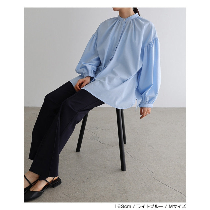 【evernavy】棉混紡易整理抓褶澎袖長版襯衫 Japan E-Shop