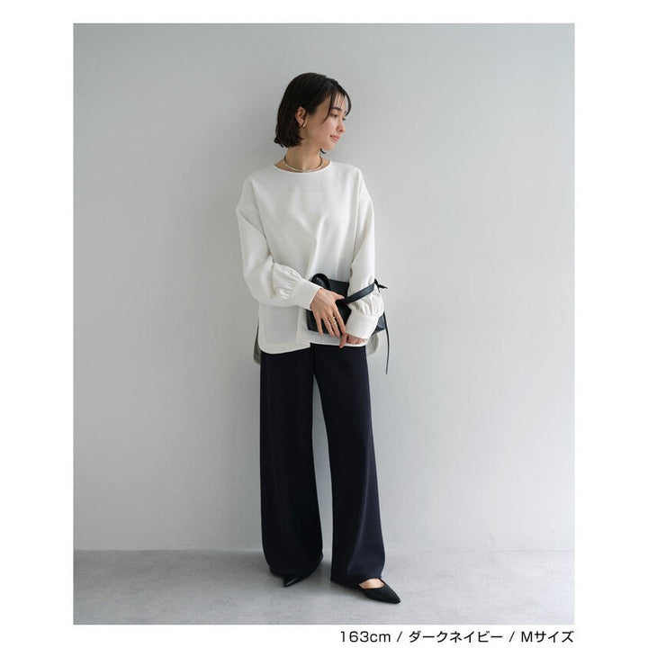 【evernavy】垂墜高腰鬆緊寬褲 無側縫俐落版型 Japan E-Shop
