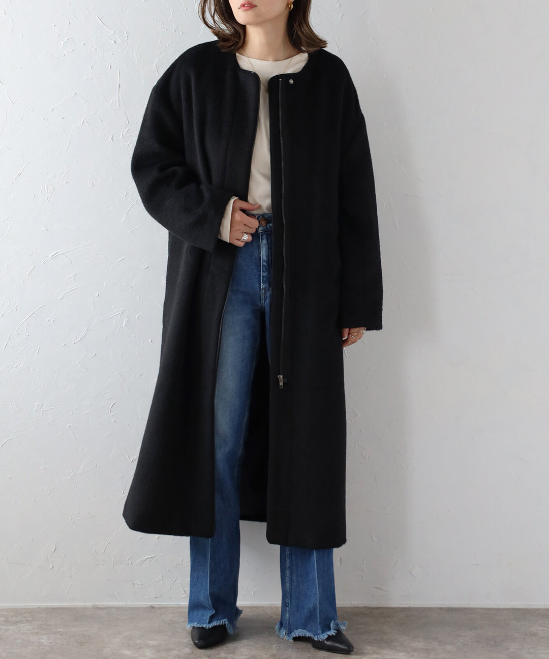 【TOPWHOLE】毛絨長版拉鍊大衣 海軍藍 Japan E-Shop