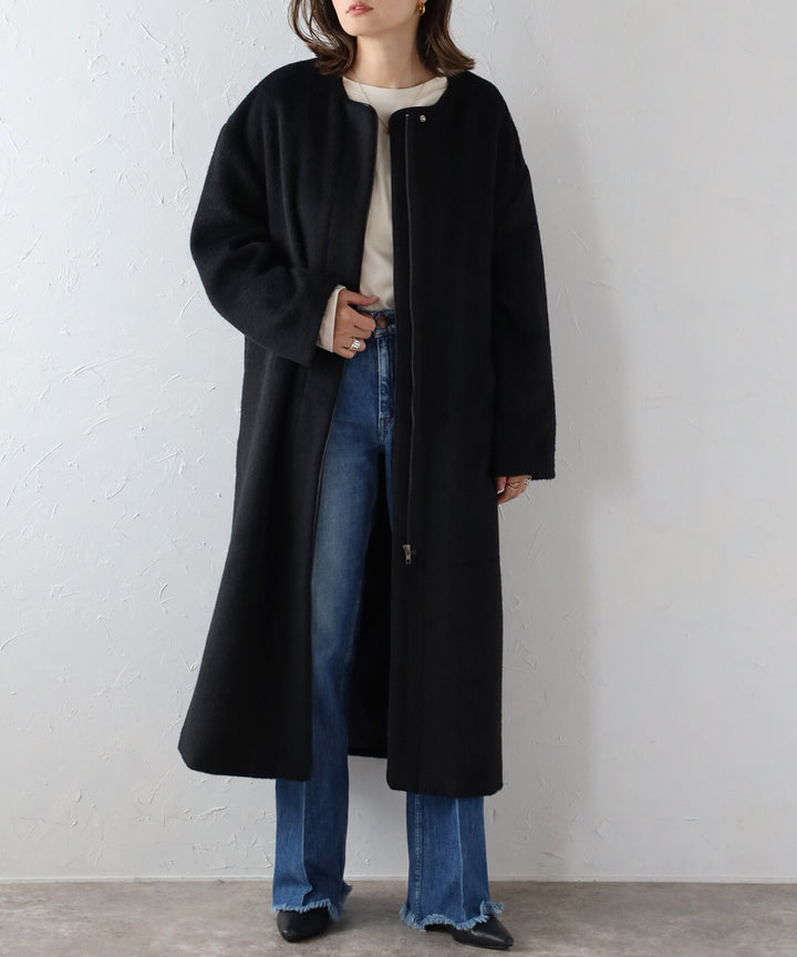 【TOPWHOLE】毛絨長版拉鍊大衣 海軍藍 Japan E-Shop