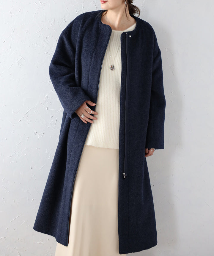【TOPWHOLE】毛絨長版拉鍊大衣 海軍藍 Japan E-Shop