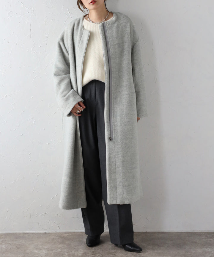 【TOPWHOLE】毛絨長版拉鍊大衣 海軍藍 Japan E-Shop