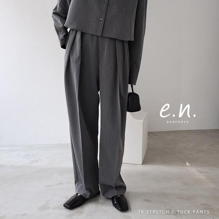 【evernavy】彈性西裝布雙褶繭型寬褲 Japan E-Shop