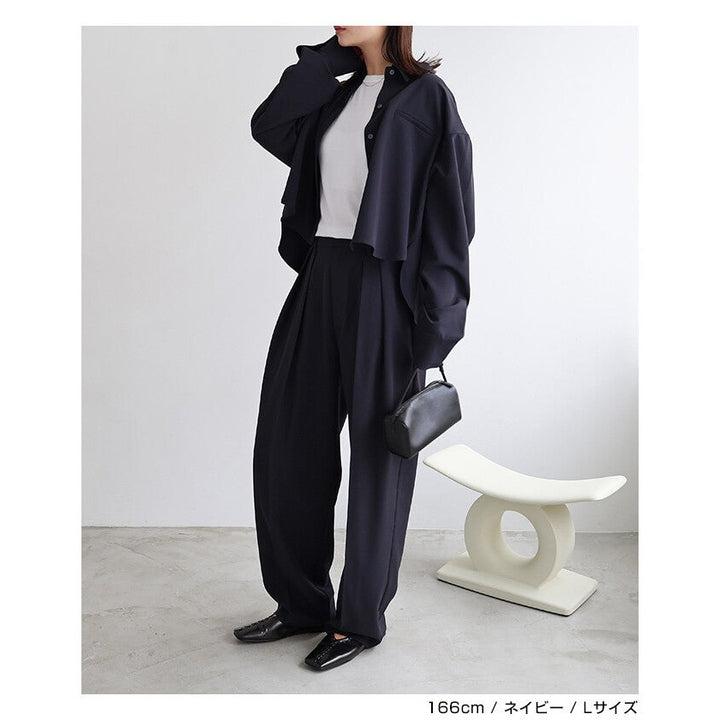 【evernavy】彈性西裝布雙褶繭型寬褲 Japan E-Shop