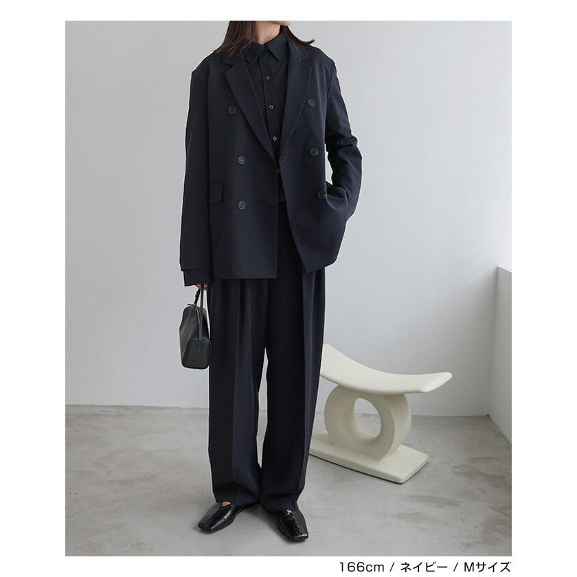 【evernavy】彈性西裝布寬鬆雙排扣西裝外套 Japan E-Shop