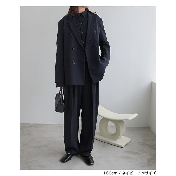 【evernavy】彈性西裝布寬鬆雙排扣西裝外套 Japan E-Shop