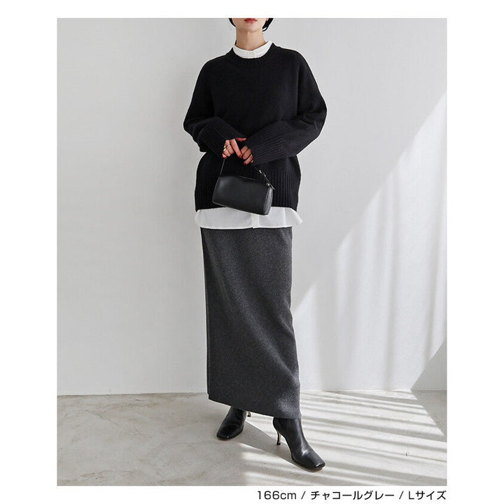 【evernavy】純羊毛厚針織修身直筒長裙 Japan E-Shop