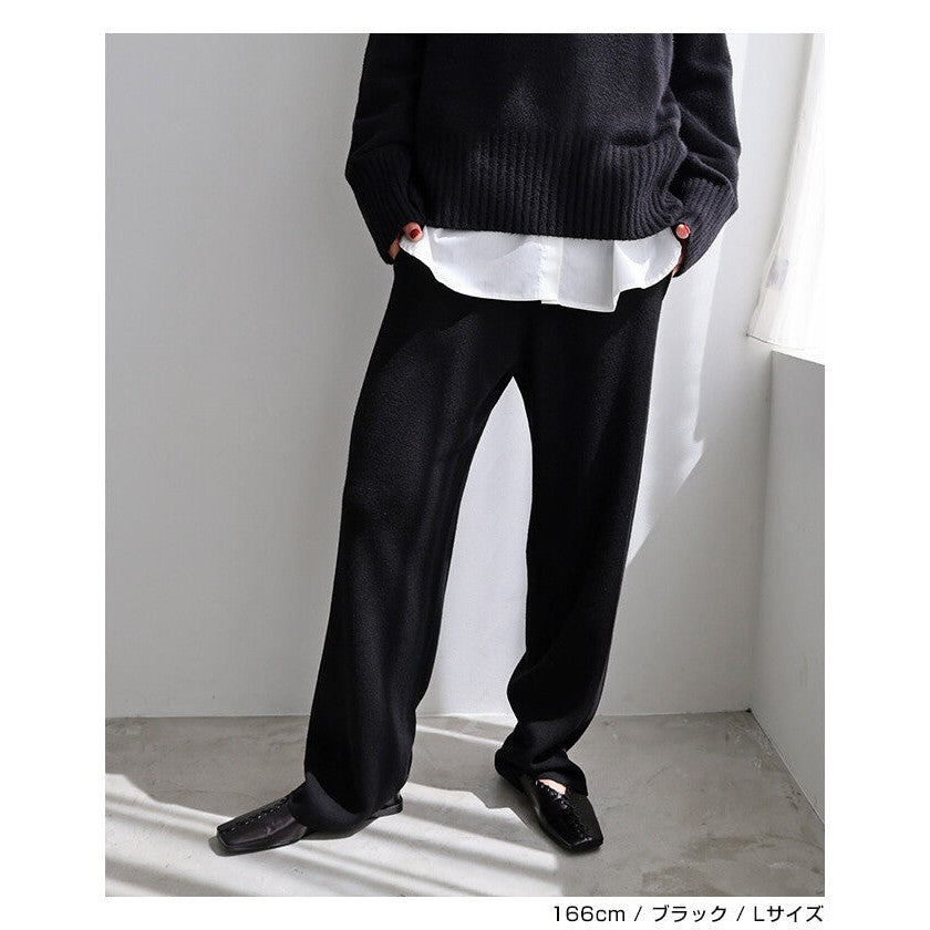 【evernavy】100% 羊毛密針弧形針織長褲 Japan E-Shop