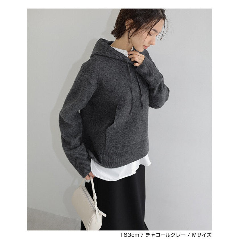 【evernavy】羊毛混紡雙層針織連帽上衣 Japan E-Shop